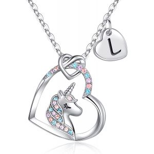 Asas-Cadeaux De Collier De Licorne Pour Les Fille,Plaqué Or Blanc 14 Carats Initiale Pendentif De C?ur Cz Collier De Lettre De Licorne Cadeaux En Licorne Cadeaux Pour Les Filles Femmes Bijoux - Neuf