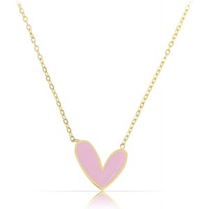 Kal-Collier En Forme De C?ur Doré Avec C?ur Rose En Acier Inoxydable - Cadeau Pour Femme - Bijou Imperméable Réglable - Neuf