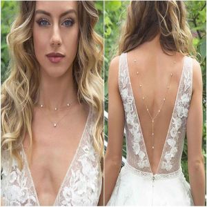 Kal-Boho Cristal Retour Cha&icirc;ne Collier Strass Toile De Fond Collier Argent Cz Nuptiale Dos Cha&icirc;ne &Eacute;t&eacute; Plage Corps Cha&icirc;ne Bijoux Pour Femmes Et Filles Cadeaux (Argent) - Neuf