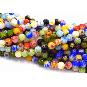 50 Perles De Verre Millefiori Rond Couleur Mixte 8mm - Neuf