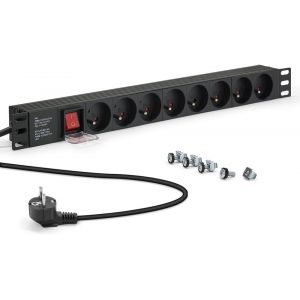 Multiprise Rackable 19 Pouces, Bandeau 8 Prises Schuko avec Interrupteur, Fixations Pattes m&eacute;tal pour Rack 19 Pouces, C&acirc;bles 1,80m, fiche CEE 7/7 - Neuf