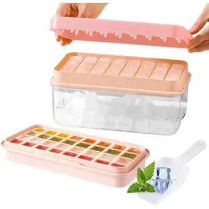 Kal-Bacs À Glaçons En Silicone Avec Couvercle Sépare Rapidement Moule A Glacons 32 Grilles Ice Cube Tray Pour Whisky/Cocktail/Fruits/Boissons (Rose) - Neuf