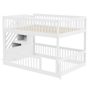 Lit Superposé Enfant 140x200cm - Échelle/Tiroirs Bois Blanc - Neuf