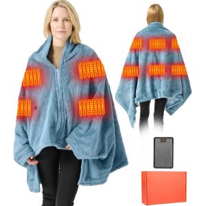 Graphene Plaid Chauffant Poncho 170x92cm - sans Fil 7.4V 20000mAh Batterie, Doublure Polaire & Flanelle, Chauffage 6 Zones, 3 Temp&eacute;ratures, Lavable (Femmes/Hommes) - Neuf