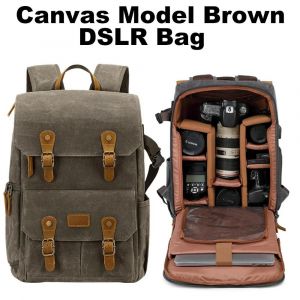 Photographie classique Batik toile sac à dos Port USB adapté 15.6 pouces ordinateur portable étanche hommes appareil photo sac étui de transport pour Drones DSLR-Canvas Marron DSLR - Neuf
