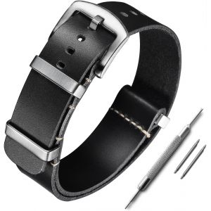 Kal-Bracelet De Montre Militaire En Cuir 20 Mm, Bracelet Homme Classique Noir 20 Mm Pour Montres De Sport, P - Neuf