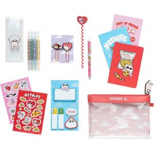 Set De Papeterie Ketnipz | Inclut : 1 Stylo Bille, 1 Crayon De Papier, 4 Surligneurs, 2 Trombones, 3 Carnets A6, Des Stickers | Papeterie Kawaii - Neuf