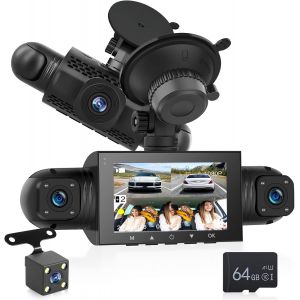 4 Channel Dash Cam Front And Rear - 1080P Dashcam With 360°Cameras - 3 Inch Ips Screen With G-Sensor Loop Recording 24H Parking Monitor Night Vision + 64Gb Sd Card - Neuf