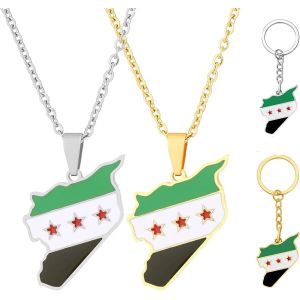 Kal-Lot De 2 Cha&icirc;nes Avec Drapeau Syrien - 2 Porte-Cl&eacute;s - Motif Drapeau De La Syrie - Cha&icirc;ne Verte - Collier Syrien - Bracelet De Drapeau Syrien, 1, Synth&egrave;se, Synth&egrave;se - Neuf
