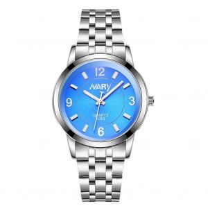 Nary &Agrave; La Mode Hommes Femmes Affaires Bracelet En Acier &Eacute;tanche Montre-Bracelet &Agrave; Quartz (Cadran Bleu / Femmes) - Neuf