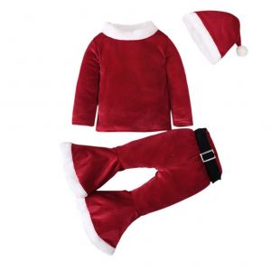 Ensemble De Vetements De Noel Pour Enfants, Manches Longues, Bas Cloche, Velours, Costume De Pere Noel, 4 Pieces, Ensemble Pour Bebe De 2 A 5 Ans, Cadeau - Neuf