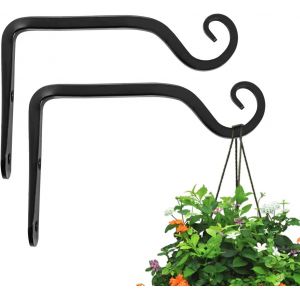 Lot de 2 crochets muraux pour plantes, 15 cm, crochets droits décoratifs pour mangeoires, jardinières, lanternes, carillons éoliens, suspensions pour plantes d'intérieur/extérieur (noir) - Neuf