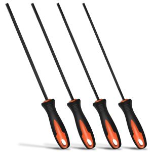 POPU-Lot De 4 Limes Pour Tronçonneuses,Aiguilles,Limes Pour Aiguisage,Dimensions 3,2 Mm,4,0 Mm,4,8 Mm,5,5 Mm,Avec Poignée Ergonomique,Adaptées Pour Affûter Les Tronçonneuses Avec Précision - Neuf