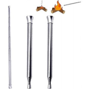 Paquet De 2 Tubes De Soufflage Télescopiques,Soufflet De Poche Pliable En Acier Inoxydable 14 * 63,5 Cm,Outil De Feu De Camp Télescopique,Pour Feu De Camp,Camping,Extérieur,Cuisine - Neuf