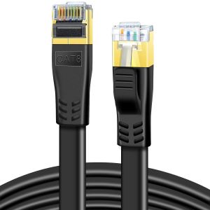 Cat 8 Ethernet Cable,10 Feet 2 Pieces,40Gbps 2000MHz Flat SFTP Patch Cord High Speed for Internet with Gold Plated RJ45 Connector for Gaming,Router,PC (Black) - Neuf