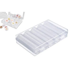 100 capsules pour pi&egrave;ces de monnaie avec bo&icirc;te de rangement et joints en mousse pour collection de pi&egrave;ces - Neuf
