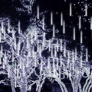 Guirlande Lumineuse Solaire &Agrave; 8 Tubes Effet Pluie De M&eacute;t&eacute;ores Avec 288 Led Pour La D&eacute;coration De No&euml;l Et Des F&ecirc;tes De Fin D'ann&eacute;e - Neuf