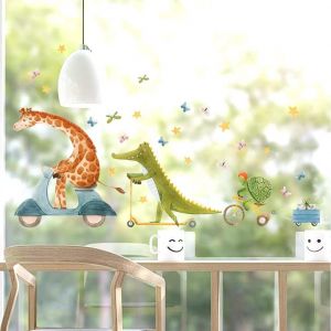 Trahoo-Stickers Fenêtre Animaux Jungle Girafe & Crocodile Réutilisable I Autocollant Fenêtre Enfant Animaux Papillons Étoiles I Stickers Vitres Décoratifs Chambre Bébé Enfant Fille Garçon - Neuf