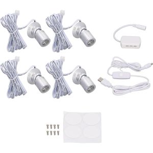 Mini Projecteur Led Usb 5v,4 Pi&egrave;ces,Spots D'affichage Avec C&acirc;ble De 6.6 Pieds De Long,Pour Lumi&egrave;res D&eacute;coratives De Pi&egrave;ce,Affichage D'armoire (Lumi&egrave;re Blanche 6000k) - Neuf