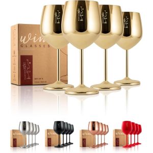 Lot De 4 Verres &Agrave; Vin En Acier Inoxydable &iquest; Verres &Agrave; Vin Incassables Dor&eacute;s De 532 Ml Pour Voyage,Camping Et Piscine &iquest; Verre &Agrave; Vin En M&eacute;tal Unique Et Mignon Pour &Eacute;v&eacute;nements En Plein Air - Neuf