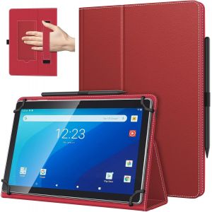 Coque Universel pour Tablette Androiod de 10,1 Pouces avec Boucle pour Stylet, Coque L&eacute;ger et Pliable avec Main pour Toutes Les Tablettes &agrave; &Eacute;cran Tactile de 9,6 &agrave; 11 Pouces, Rouge Fonc&eacute; - Neuf