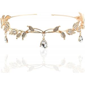 Kal-Diadème De Mariage En Strass Diadème En Cristal Avec Pendentif En Forme De Goutte Feuille Cristal Diadème Couronne De Mariage Feuille De Cristal Coiffe Couronne Mariage Diadème Cheveux Accessoire - Neuf