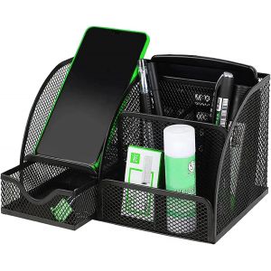 Rangement Bureau,Organisateur de Bureau,Pot a Crayon Accessoire Bureau,Rangement Bureau Organisateur Pot à Crayon en Maille Métallique avec Tiroir,pour Maison D'école de Bureau (Noir) - Neuf