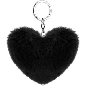 KAL-Doux Artificielle Fourrure De Lapin Porte-Clés Pompon Coeur D'Amour Duveteux Porte-Clés Valise Sacs À Dos Accessoires Charme Pour Les Femmes Filles (Noir) - Neuf