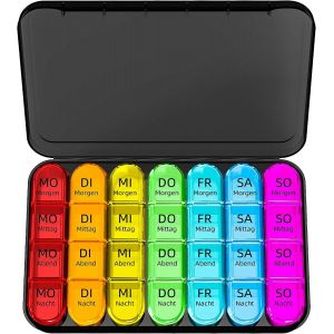 Pilulier 7 Jours Matin,Midi,Soir,Petit Compartiment,Boîte À Médicaments,4 Compartiments Avec Design Simple Ouvert,Pour Les Enfants Âgés Et Les Personnes Souffrant D'arthrite,Noir - Neuf