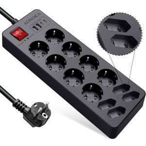 Multiprise Electrique Usb C 12 Prises, Multiprise Parafoudre Jusqu'À 1700 Joules,4 Ports Usb Rallonge Electrique Prise Multiple Avec Interrupteur Protection Enfant Multiprise Mural[DYB980686] - Neuf