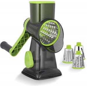 Sjzg-&reg; Mandoline De Cuisine Manuelle, Coupe Legumes Multifonctions Avec 3 Lames De Tambour D&eacute;tachables, Coupe Legume Pour Pommes De Terre, Forte Aspiration, Carottes, Fromage, Noix, Etc(Vert) - Neuf