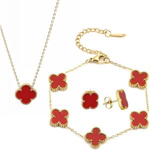 Bijoux Trèfle À Quatre Feuilles Set Bijoux Trèfle Parure De Bijoux Pour Femme Plaqué Or 18 Carats Trèfle À Quatre Feuilles Collier Boucles D¿Oreilles Bracel Pour Femme Cadeau D'anniversaire De Mariage - Neuf