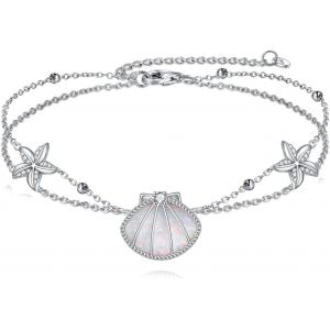 Bracelet Coquillage En Argent Sterling 925 - Étoile De Mer - Bracelet Délicat Réglable - Bijou De Plage Pour Femme - Coquillage - Étoile De Mer - Bijoux Cadeaux - Neuf