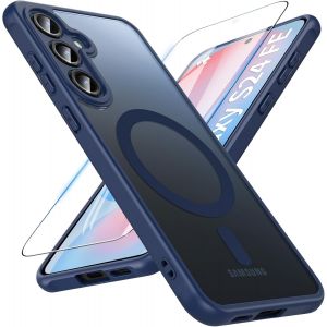 Pps-Coque Magnétique Pour Samsung Galaxy S24 Fe 5g,Compatible Avec Magsafe Avec Verre Trempé,Translucide Mat Coque Pour Samsung S24 Fe Housse Fine Antichoc Case Pour S24 Fe(Bleu) - Neuf