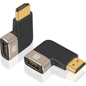 Lot de 2 Adaptateur HDMI 8K,Adaptateur HDMI &agrave; Angle Droit m&acirc;le vers Femelle,HDMI 2.1 Compatible 8K@60Hz,HDR,4K@120Hz,Dolby,eARC,HDCP2.3 pour Ordinateur Portable,PC, oniteur,Roku TV - Neuf