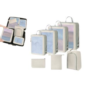 Ensemble de 7 cubes de rangement beiges pour bagages, parfaits pour organiser vos voyages. - Neuf