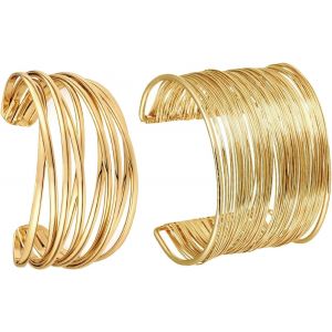 2 Pieces Gold Bracelet For Women, Gold Bracelet Women Cuff Bracelets Wide Adjustable Bangle Bracelet For Women Jewellery - Neuf