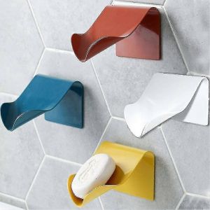 Porte-savon Bjxy pour la douche de salle de bain,bo&icirc;te &agrave; savon Porte-savon mural en plastique auto-drainant (blanc + bleu + jaune + rouge,4) - Neuf