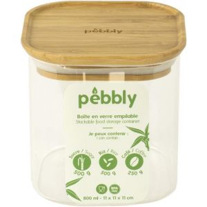 Boite Haute En Verre Avec Couvercle En Bambou-Carrée-800 Ml-Empilable,Pour Conserver Aliments Secs,Céréales,AmandesU2026 - Neuf