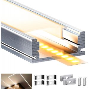 Profile Alu Pour Ruban Led 6 X 2m, Profilé Aluminium Led Pour Plafonds Forme En U L2000x17.4x7mm, Canal Led Et Diffuseur Led Avec Embouts, Clips De Montage En Métal (U-2m, 15)[Rub9224132] - Neuf