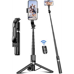 Kalcx-Perche &Agrave; Selfie,106cm Perche Selfie Extensible Avec Tr&eacute;pied Renforc&eacute; Et Stable,B&acirc;ton Selfie Tige T&eacute;lescopique En Alliage D'aluminium&t&eacute;l&eacute;commande Pour Appareils Iphone Et Android (Noir) - Neuf