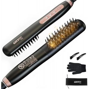 Mini Brosse Lissante Cheveux 2 En 1, Lisseur Cheveux C&eacute;ramique Fer &Agrave; Lisser Peigne Chauffant 10s Rapide, 200g L&eacute;ger, 3 Temp R&eacute;glages, Anti-Br&ucirc;lure, Pour Maison & Voyage (Noir & Or Champagne) - Neuf