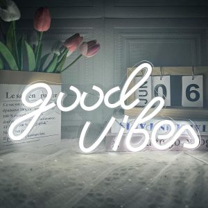 Good Vibes Panneau Lumineux N&eacute;on Led Pour D&eacute;coration Murale, D&eacute;coration Artistique, D&eacute;coration De Chambre, F&ecirc;te D'anniversaire, Mariage, Saint-Valentin (Good Vibes-Blanc), 40 X 24 Cm - Neuf