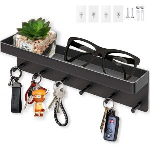 Porte Clef Mural &agrave; 6 crochets, 2 Fa&ccedil;ons Installer Porte Cl&eacute; Mural et Porte-Courrier D&eacute;coratifs, Accroche Cl&eacute; Mural pour Entr&eacute;e, Couloir, Bureau. Noir - Neuf