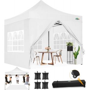 Ulteronixshop-Barnum Tonnelle Pliant 3x3 Professionnel Solide Uv 50+ Pop Up Barnum 3 R&eacute;glables En Hauteur Tonnelle De Jardin Protection Contre Le Froid Avec 4 Murs Et 4 Sacs De Sable, Blanc - Neuf