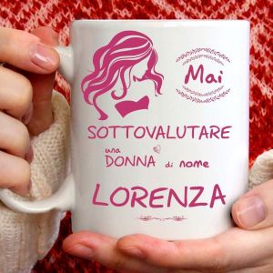 Eryi-Mug Lorenza Amusant Pour Petit-Déjeuner, Thé, Tisana, Café, Cappuccino. Gadget Tasse Personnalisée : Ne Sous-Estimer Pas Une Femme De Nom. Également Comme Idée Cadeau Originale Et Amusante. - Neuf