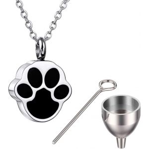 Kal-Collier Urne Funéraire Acier Inoxydable, Patte De Chien, Pendentif Personnalisé Collier Urne Crémation, Kit De Remplissage Bijoux, Urne Funéraire Acier Inoxydable, Pour Homme Femme, Argent - Neuf