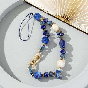 KAL-Cha&icirc;ne De T&eacute;l&eacute;phone Portable Anti-Perte Boh&egrave;me -Cha&icirc;ne Universelle De T&eacute;l&eacute;phone -Perles Color&eacute;es -Gravier Acrylique -Dragonne -Cha&icirc;ne De Perles -Porte-Cl&eacute;s -Bijoux Pour Femmes -Bleu - Neuf