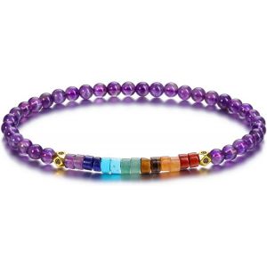 Eryi-Bracelet 7 Chakras Perles Pierre Naturelle Reglable Bracelet Pierre Précieuse Améthyste ?il De Tigre Obsidienne Quartz Rose Femme Fille Bijoux Cadeau Bonheur Anniversaire - Neuf