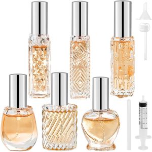 6 Pcs Flacon Vaporisateur Verre,Textures Vintage Vaporisateur Parfum Rechargeable,Verre Flacon Parfum Vide Rechargeable Clair avec Entonnoirs,Presseur (10 15ml) - Neuf
